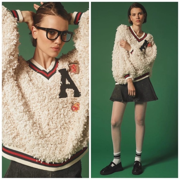 NWT Eva Franco Cream Teddy & Patchwork Pullover XL - Picture 2 of 13